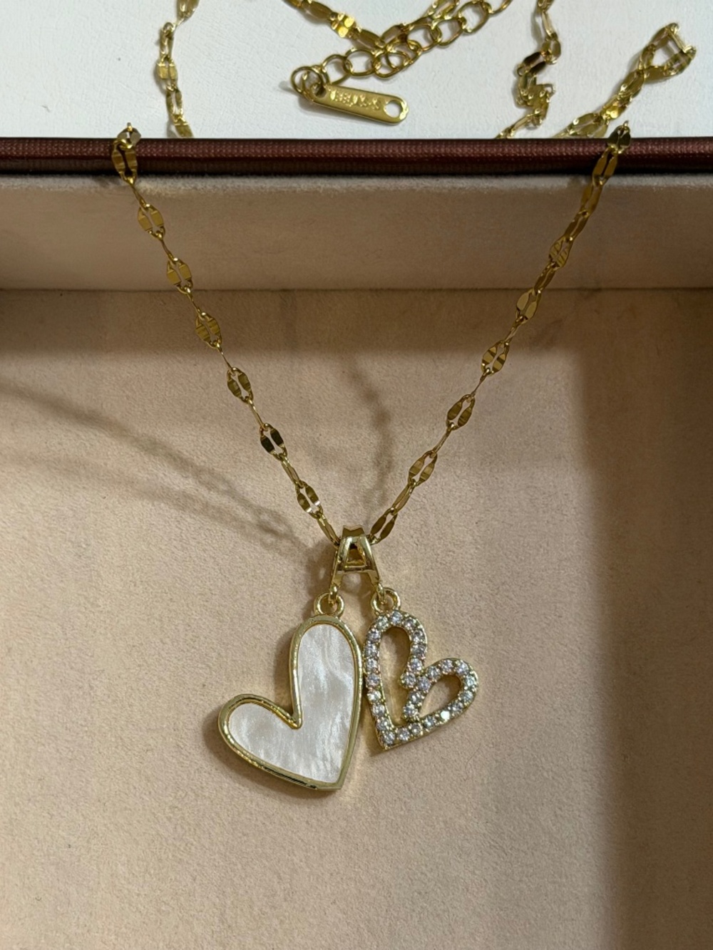 Golden White Enamel Double-Layer Hollow-Out Heart Stainless Steel Necklace